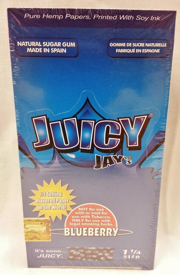 1 Box JUICY JAY'S 1 1/4 Rolling Papers Blueberry 24 Packs Free Shipping