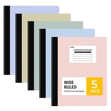 Composition Notebook, Wide Ruled Paper, 5 Pack, 9-3/4" x 7-1/2", 80 Sheets/16...