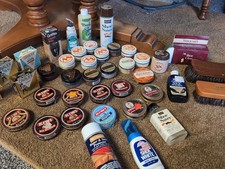 Lot Vintage Shoe  Boot Shine Tins Polish Brushes Horse, Dye Wax Stain  Props