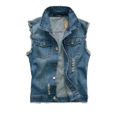 Men Sleeveless Jeans Jacket Oversize Denim Jeans Vest Cowboy Jeans Waistcoat