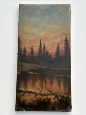 Antique American Impressionist Painting Landscape Evening Tonalist Sunset Glow