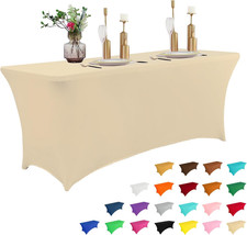 4FT Table Cloth for Rectangular Fitted Events Stretch Champagne Table Covers Was