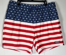 Vineyard Vines Chappy American Flag Whale Stripe Patriotic Swim Trunks Shorts XL