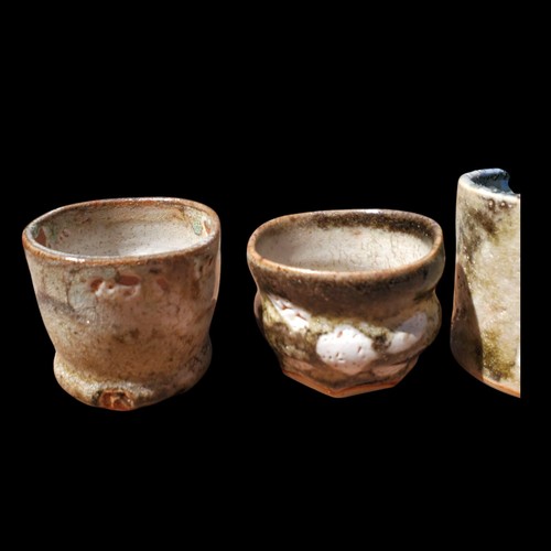 Amazing Lot 4 Japanese Style Ceramic Pottery ART Yunomi Cups Handmade Soda Shino - Picture 2 of 23