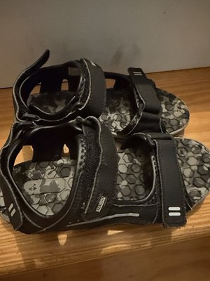 Khombu Men's Slide Sandals Black/Gray Faux Leather Hook & Loop Straps Sz 2