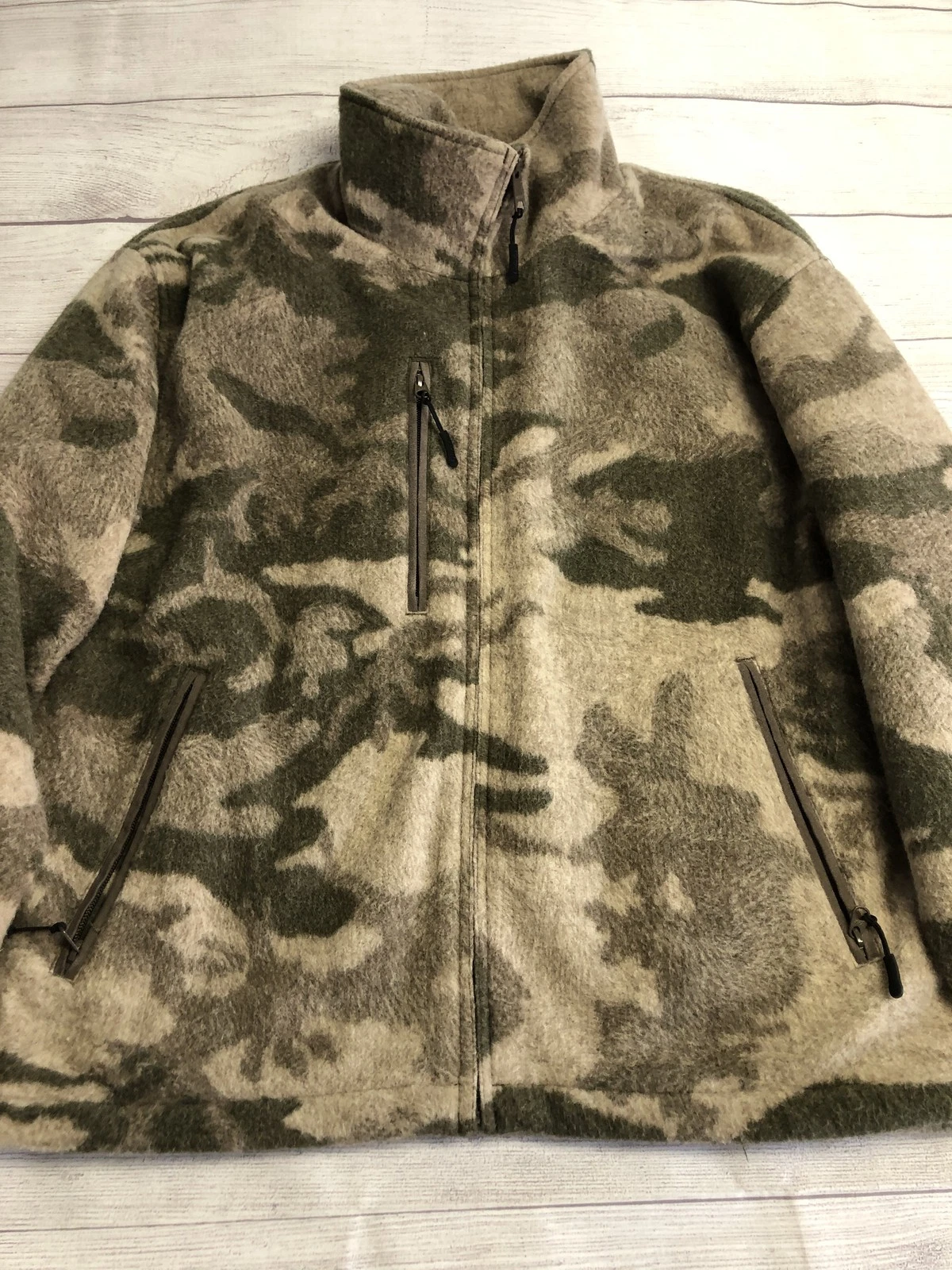 Cabela's Jacket Mens Medium Green Camo Fleece Full Zip Lined Hunting Outdoor - product detail image 2