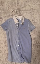 Ralph Lauren Blue/White Striped Cotton Knit Collared Romper 9M Buttons