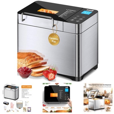 Healthy Ceramic Pan Bread Machine: 710W with Auto Nut Dispenser & 15-Hour Timer