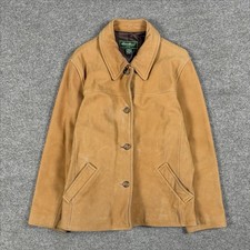 Vintage Eddie Bauer Tan Genuine Leather Button Front Collared Jacket Women s XL