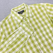 Banana Republic Mens M 15-15 1/2 Non-Iron Slim Fit Button Up Green White Check