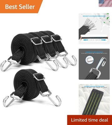 Black Adjustable Bungee Cords with Hooks Set,80'' Long Flat Heavy Duty Elastic...