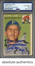 1954 Topps Vern Law Auto PSA Authentic Amazing Inscriptions