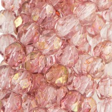 6mm Luster Transparent Rosaline Czech Faceted Firepolish Glass Beads 25