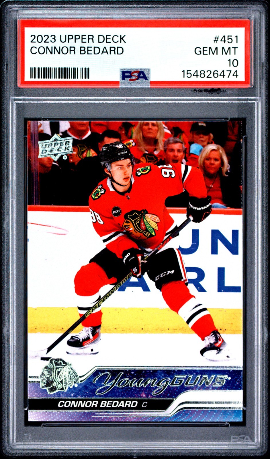 2023 Upper Deck Young Guns Rookie Connor Bedard #451 (RC) PSA 10 GEM MT view 1