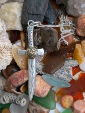 Miniature Sword Pentacle Artisan Hand Made Sterling Silver Necklace .A10b