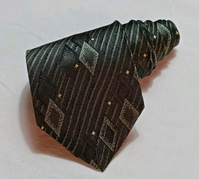 Vintage Enrico Mori Men's Silk Tie Dark Green Geometric Patterned Necktie image 10