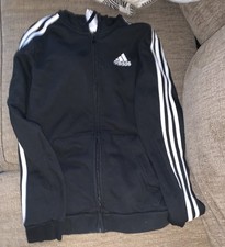 Adidas Men  s Essentials Fleece 3-Stripes Full-Zip Hoodie Black Men  s Small Size