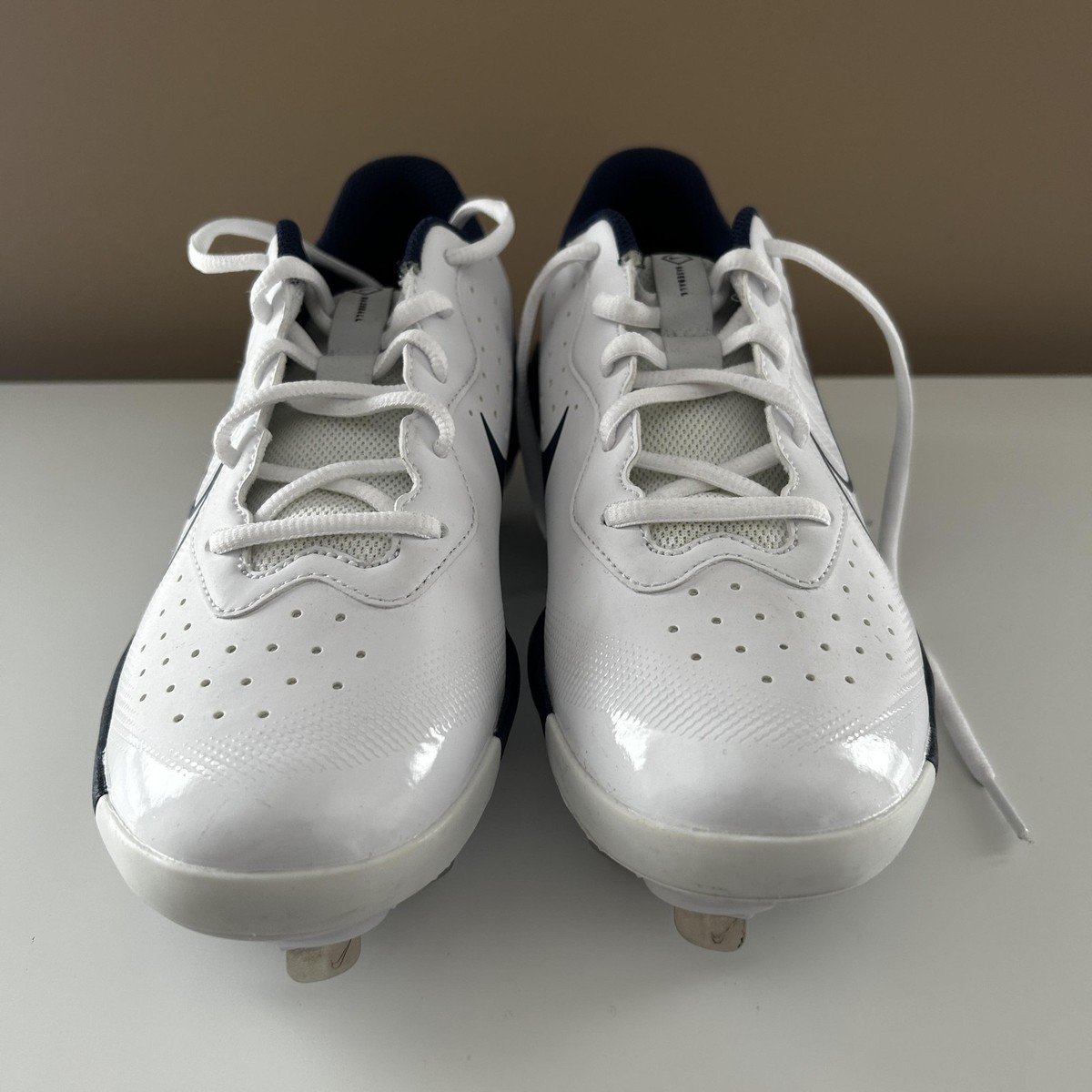 NIKE Baseball Cleats Shoes Mens US 7 Metal Low White Navy DJ6516
