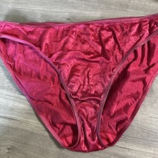 Vtg Panties Second Skin Stretch Satin Bikini High cut leg Hot pink Red 10 2X