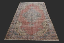 Vintage Turkish Oushak Rug, Red 5x8 ft, Handmade Wool, Bohemian Anatolian