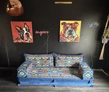 Arabic Majlis floor sofa set Blue  7 Piece Set, New Sets In Different Colors