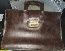 VERO CUOIO PELLE RIGIDA BORSA VINTAGE PORTADOCUMENTI UOMO CARTELLA MARRONE MEDIA