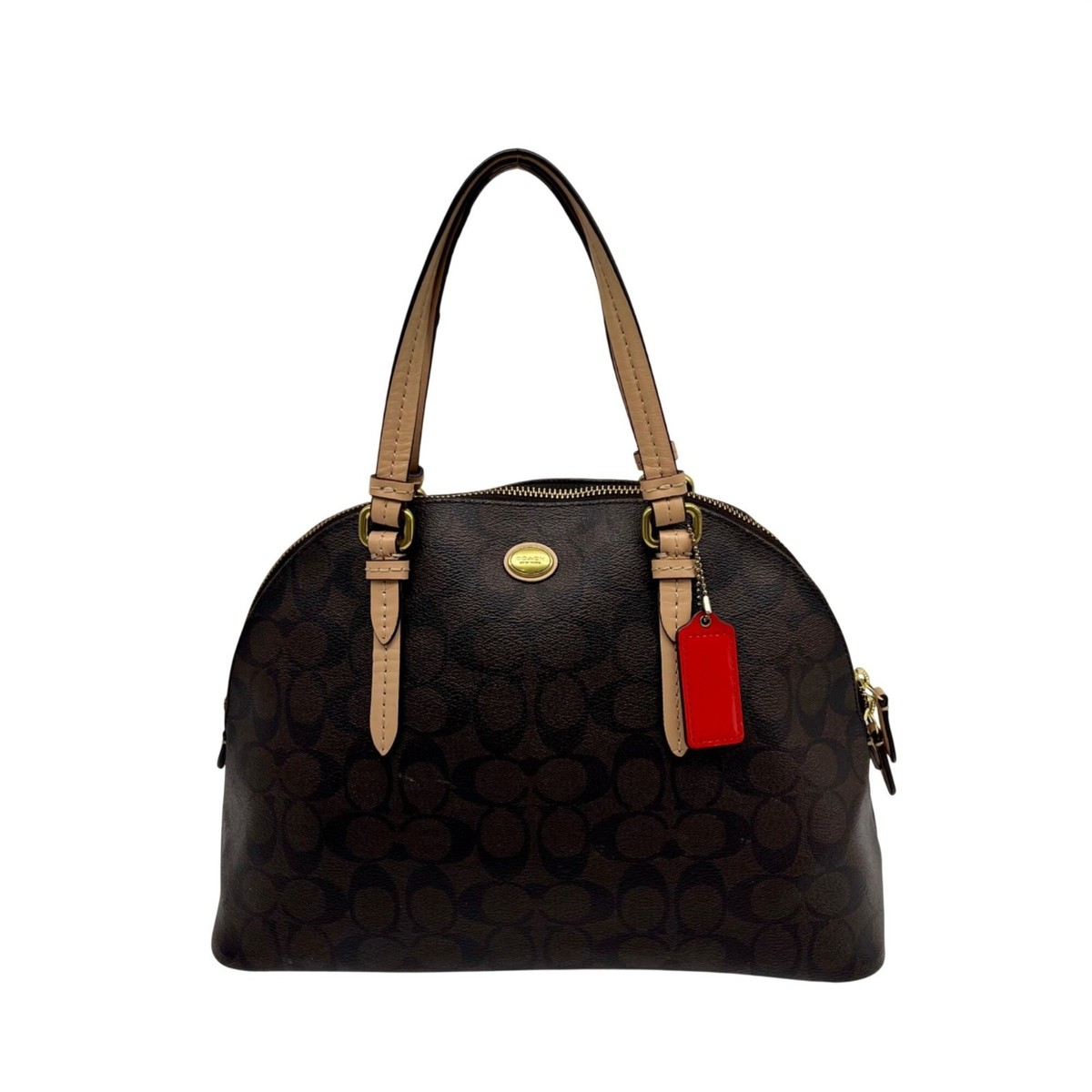 Coach Brown Signature Canvas Peyton Cora Domed Satchel F26184 | eBay