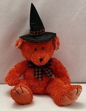 Russ Berrie  Co.  Hocus  Cute Orange Bear With Black  Orange Bow  Witch Hat
