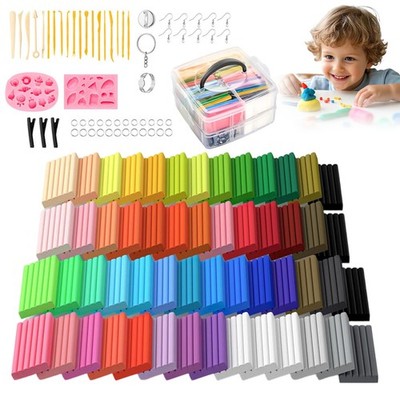 54 Farben Polymer Clay Bastelset Modelliermasse Ofenhärtend Knete für Kinder DIY