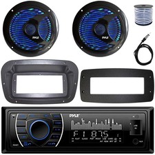 Pyle Single-DIN Marine Receiver W/Kit  Adapter Plate, 2x 6.5'' RGB LED Speakers