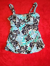 Size 16 Women's Tankin Blue Black White Bathing Suit Swimwear Beach Pool