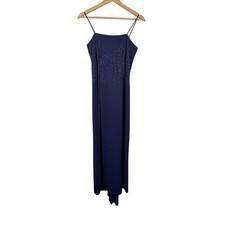 Vintage Cache Y2K 90s Navy Blue Slip Dress Size 5-6 Glitter Fairy Whimsical Prom