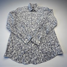 Hugo Boss Button Down Shirt Mens L Blue Floral Regular Fit Long Sleeve 2063