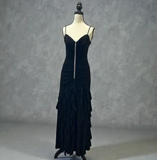 Scott McClintock USA Women's Size 10 Black Mermaid Maxi Evening Gown Rhinestones