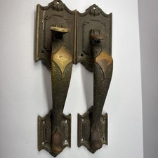 Antique DEXTER Arts & Crafts Mission Hammered Bronze Tudor Door Handle Latch