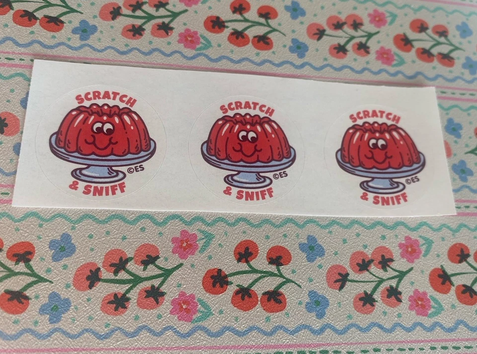 EVERYTHINGSMELLS Cherry Jiggle Scratch N Sniff Small Sticker Strip Of 3 Stickers