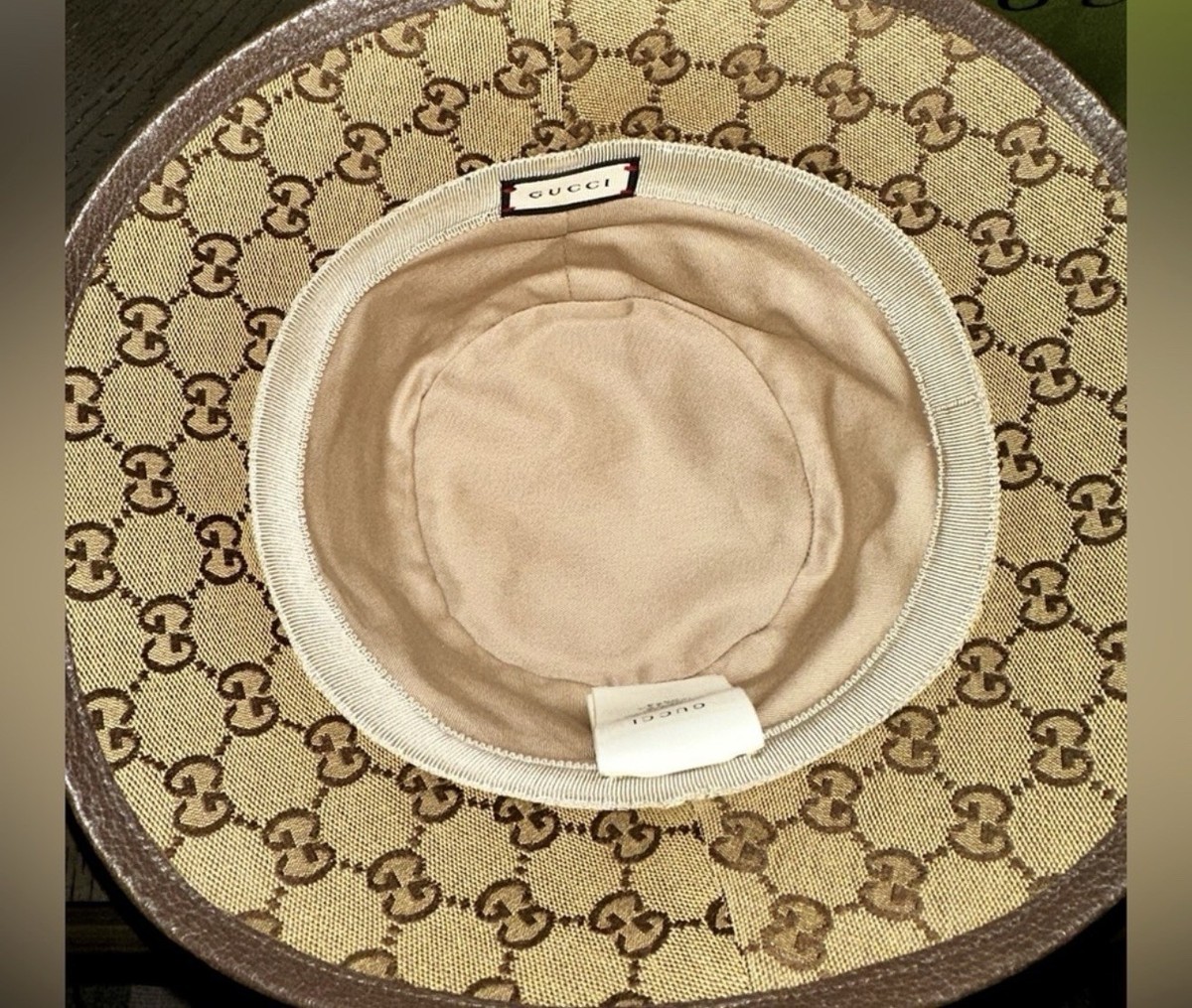 Gucci GG Canvas Bucket Hat Beige Brown Medium Adjustable Logo