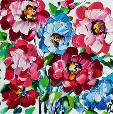 original oil painting Zinnia Colorful Flowers impasto Floral wall art 6*6 inch