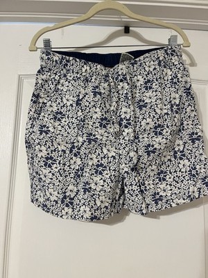 Faded Glory Men's Blue/White Floral Chino Shorts S Cotton Drawstring Pockets