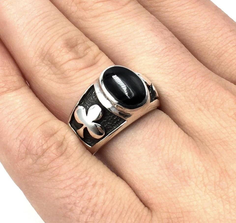 Anello a fascia in argento 925 onice nera da uomo anello gioiello poker... - Immagine 2 di 4