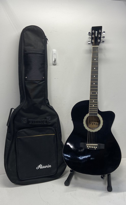 Fever 020FEBK Single Cutaway Acoustic-Electric Guitar Black For Parts Repair