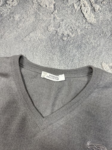 Versace Collection Gray V-Neck Sweater Size Medium Vintage - Picture 9 of 14