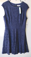 Brand New Wisp Petites Navy Blue Cap Sleeve Leeah Lace Knit Dress 14P