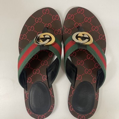 Gucci Kika Stripe Thong Sandals Black Red Flip Flop Flats EU 37 US 7 with box