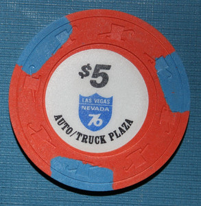 Auto Truck Plaza Casino Las Vegas Nevada $5 Chip , 1973 UNC