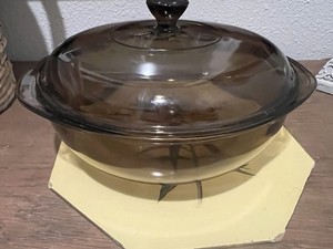 Vtg. Pyrex Visions Glass Cookware 2L/2Qt Amber Casserole Dish 024 with Lid
