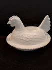 Vintage Indiana Glass Hen on Nest Beaded Milk Glass PLEASE READ