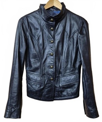 Circle Of Gentleman Damen Lederjacke Blau Maxine Biker Knopf Größe EU36 UK 8