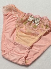 US-S/JP-L Japanese VTG Satin Bow Floral Embroidery Ruffle String Bikini Panties