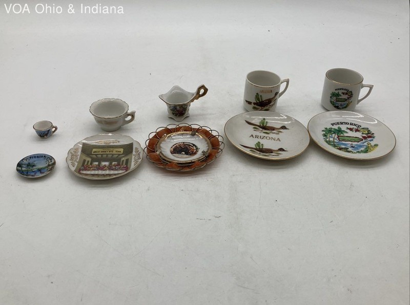 Vintage Souvenir Miniature Teacup Saucer Plate Lot Japan Porcelain 10 Piece